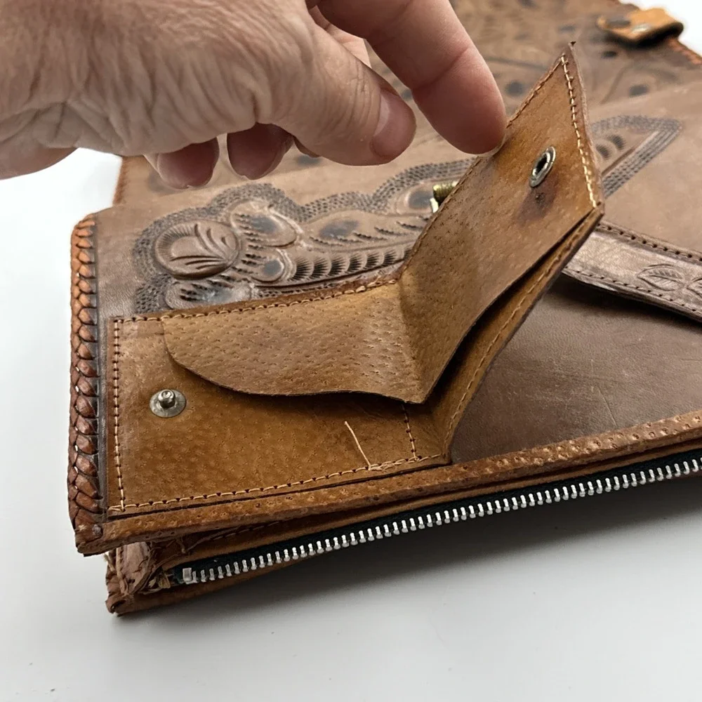 Handmade‎ Rawhide Leather Reversible Purse Handbag Floral Western Style